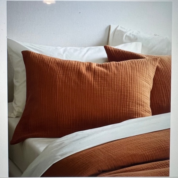 QUINCE Organic Airy Gauze Duvet Cover King plus 2 King Shams - TERRACOTTA - Picture 3 of 8